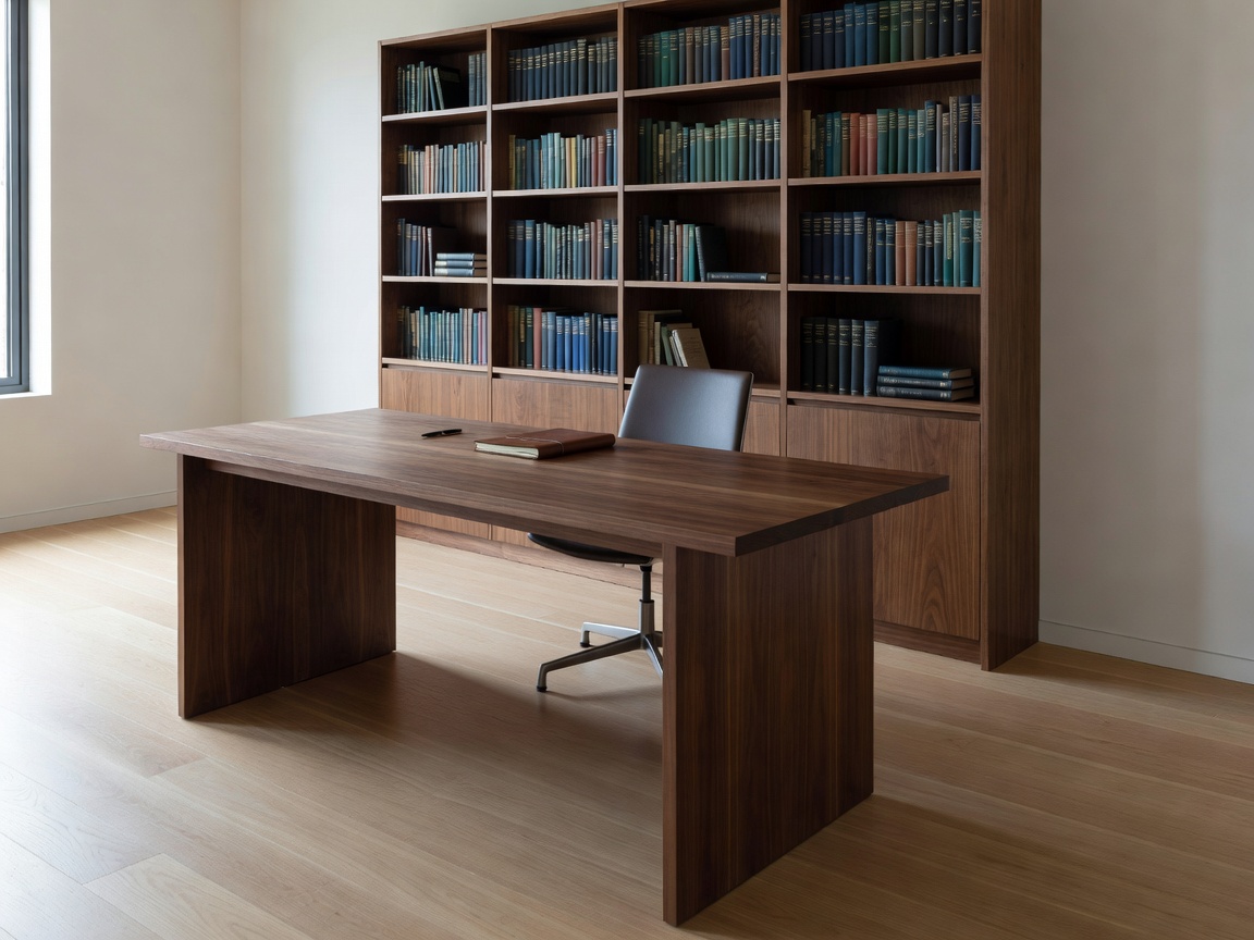 Measured home study with desk, book storage and uncluttered circulation space